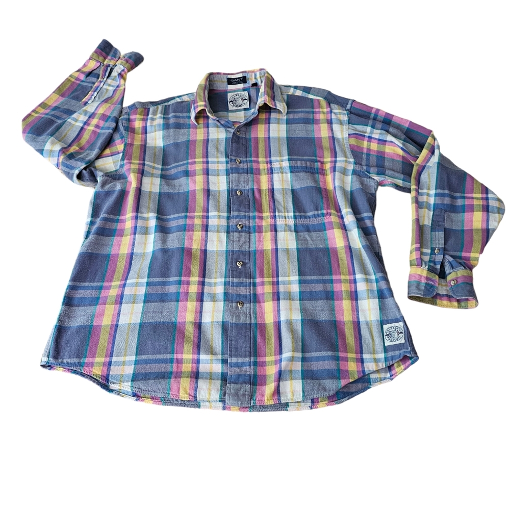 Gant Salty Dog Washed 100% Cotton Plaid Pastel Mens Buttondown XL